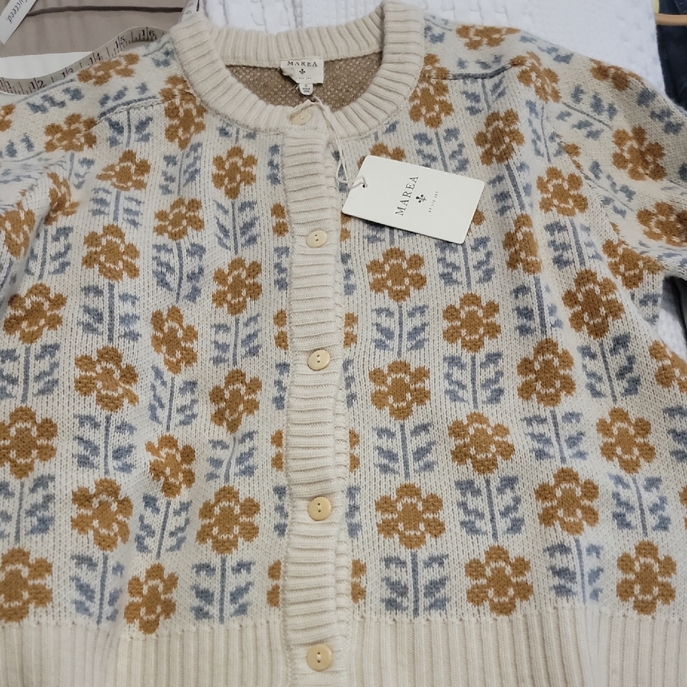 Nwt Floral Knit Cardigan - Cream and Brown